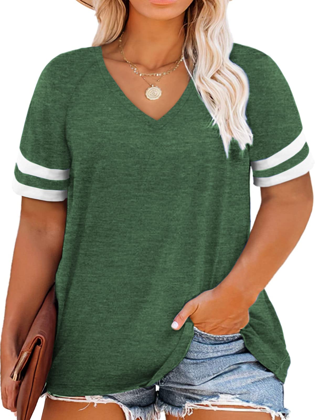 Plus Size Women's Short Sleeve Tunic Tops - DOLNINE Oversized Blouse for Casual Wear, Work & Summer Outfits
