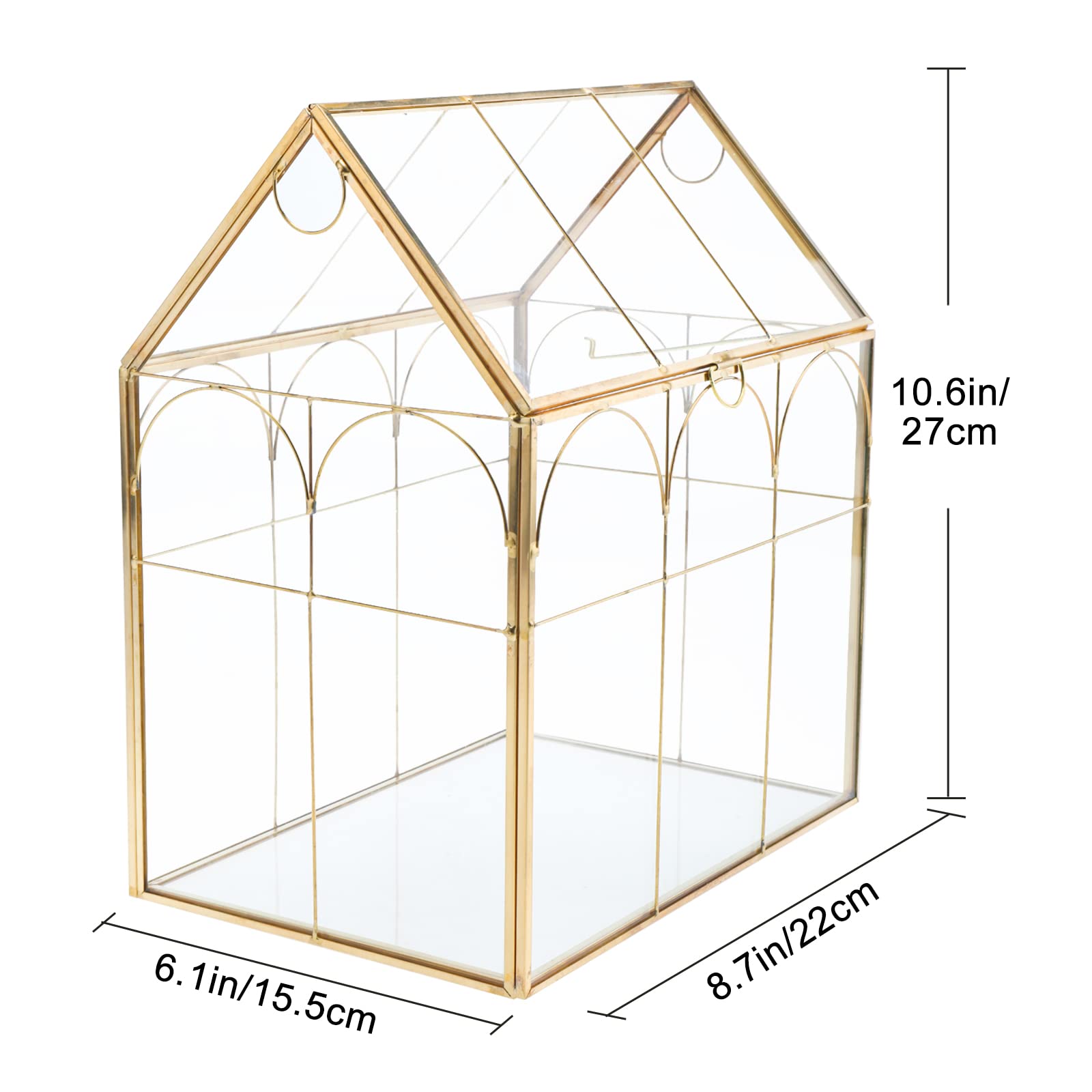 HighFree Geometric Glass Terrarium with Lid - 10.6 x 6.1 x 8.7 Inch Gold Succulent Planter for Cacti, Air Plants & Snails - Modern Tabletop Mini Garden for Home, Office Decor & Gift Ideas