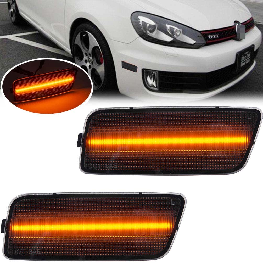 NJSBYL LED Front Side Marker Lights Replacement for Volkswagen MK6 GTI 2010-2014 | Amber LED Turn Signal Lights Kit with Smoked Lens | Perfect for Night Driving & Car Customization