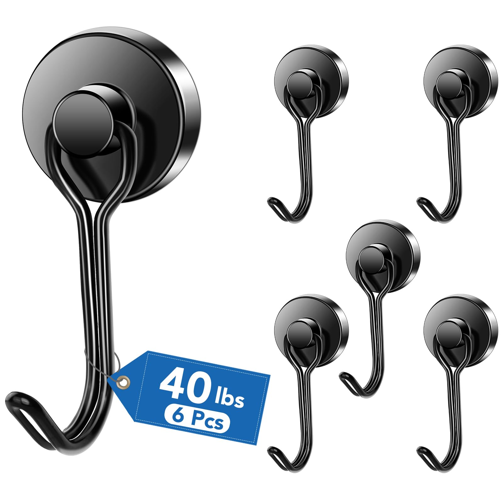 LOVIMAG 6-Pack Magnetic Hooks - Heavy Duty for Garage, Fridge & Travel