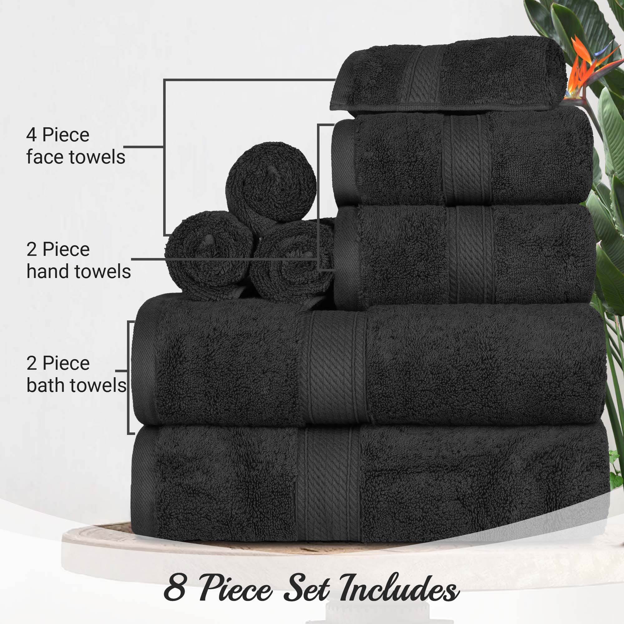 Premium 8-Piece Egyptian Cotton Towel Set - Ultra Soft, Heavyweight & Plush for Bath, Spa & Luxury Home Decor