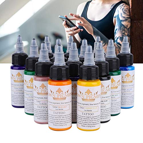 14 Colors Semi-Permanent Tattoo Ink Kit - Long Lasting Black & Color Pigments for Eyebrow, Eyeliner & Lip Tattoos | Professional Tattoo Artist Supplies | Perfect for Cosmetic Tattooing & Body Art