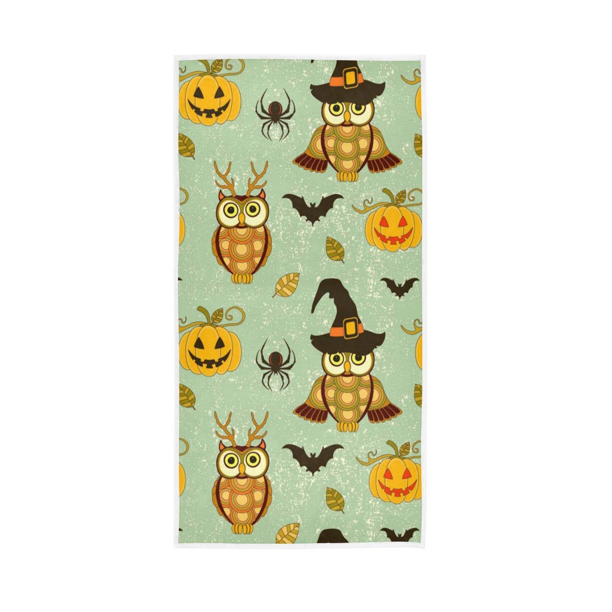 ALAZA Seamless Halloween Hand Towel Set - Pumpkin & Owl Print Absorbent Cotton Towels for Yoga, Gym, Spa, Bathroom, Kitchen, Hotel & Home Decor (15x30 Inch) - Perfect for Halloween Parties, Fall Decorations & Seasonal Gift Giving