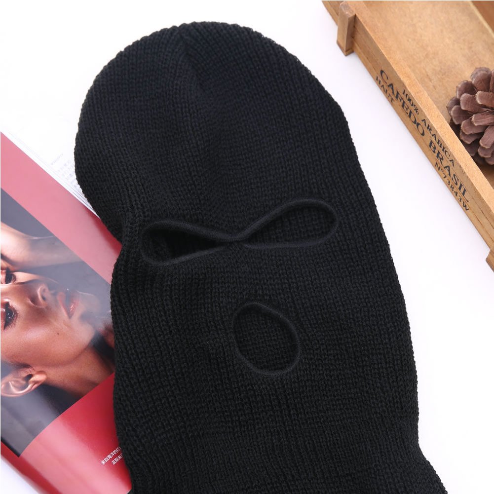 Men's 3 Hole Ski Mask - Winter Motorcycle Balaclava, Black Knit Face Shield Beanie for Snowboarding, Skiing & Outdoor Activities