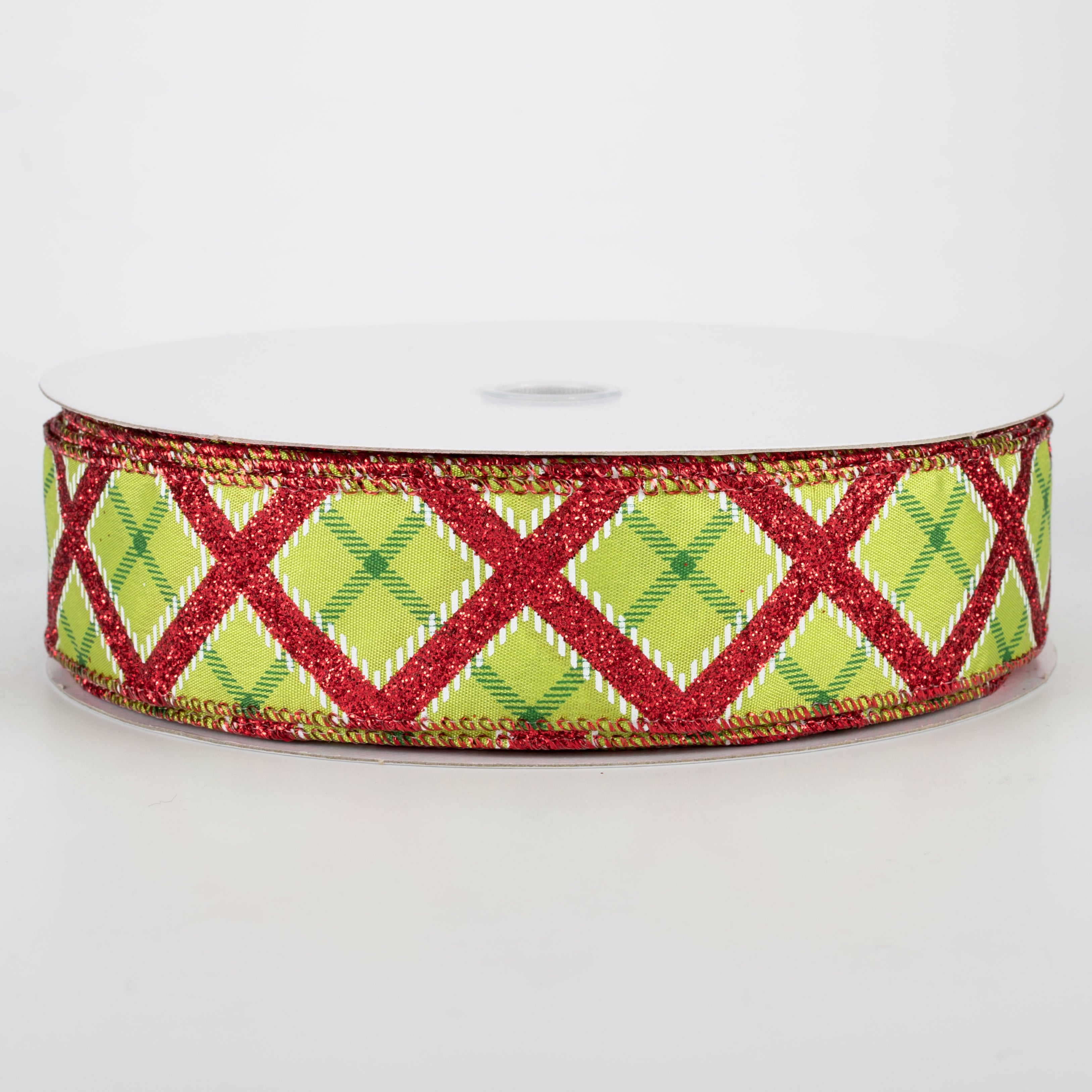 1.5 Inch Diagonal Plaid Ribbon - Lime, Red, Green (50 Yards) - Perfect for Gift Wrapping, Crafts, and DIY Decorations