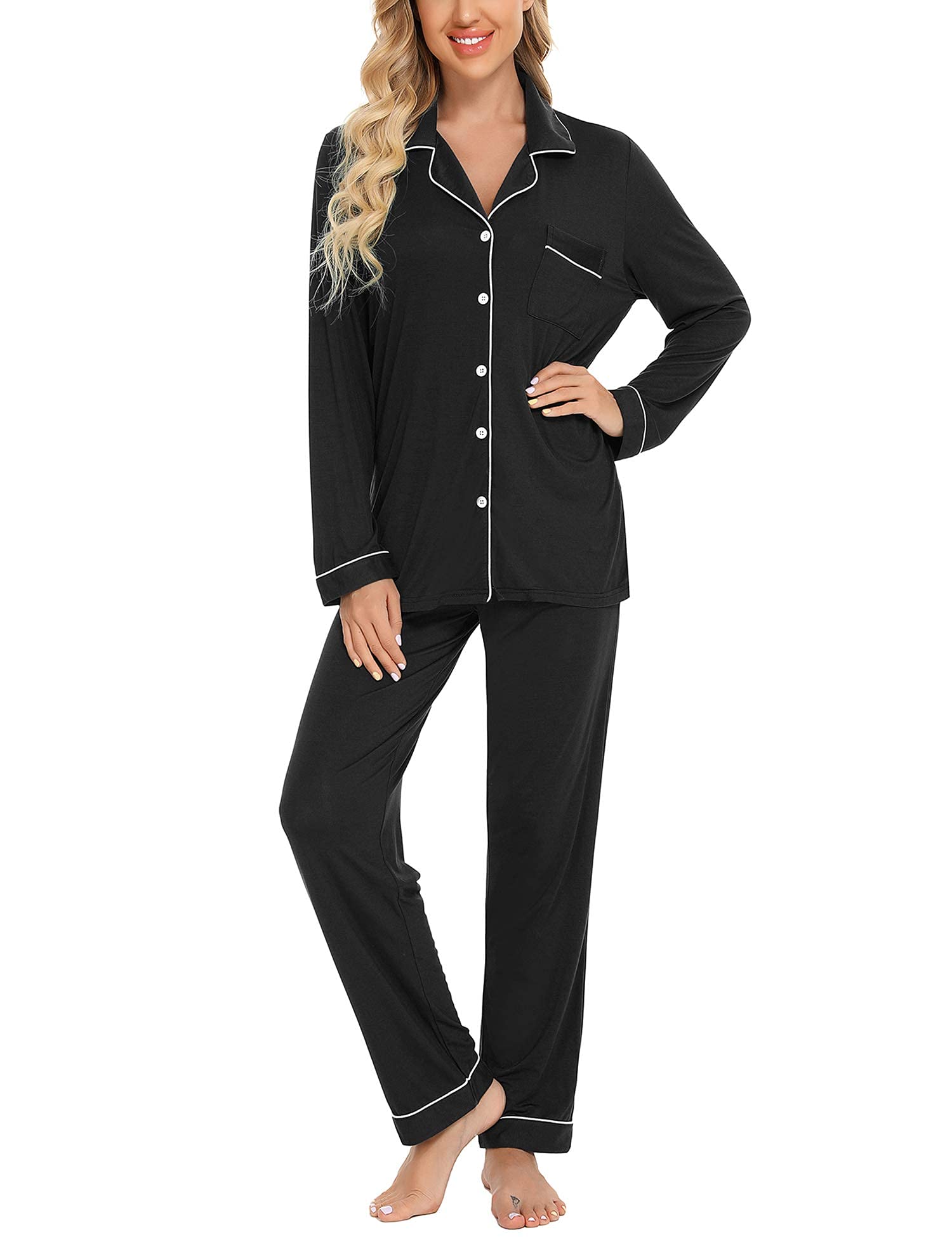 Samring Women's Long Sleeve Pajama Set - Soft Button Down Sleepwear & Loungewear PJs for Women S-XXL | Cozy Nightwear for Sleeping, Relaxing at Home, and Winter Comfort