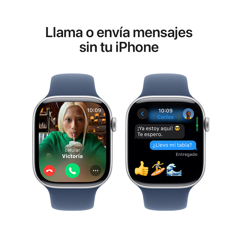 Apple Watch Series 10 GPS 46mm Silver Aluminum Case with Blue Denim Sport Band S/M - Perfect for Fitness Tracking, Running & Everyday Wear