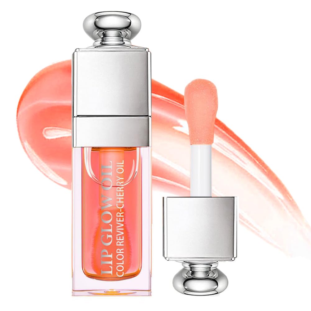 GECOMO Hydrating Lip Oil - Non-Sticky Lip Gloss & Balm for Dry Lips | Moisturizing, Nourishing Fruit Flavored Lip Care (Pink, 0.2 oz) | Perfect for Daily Use, Night Care & Makeup Looks