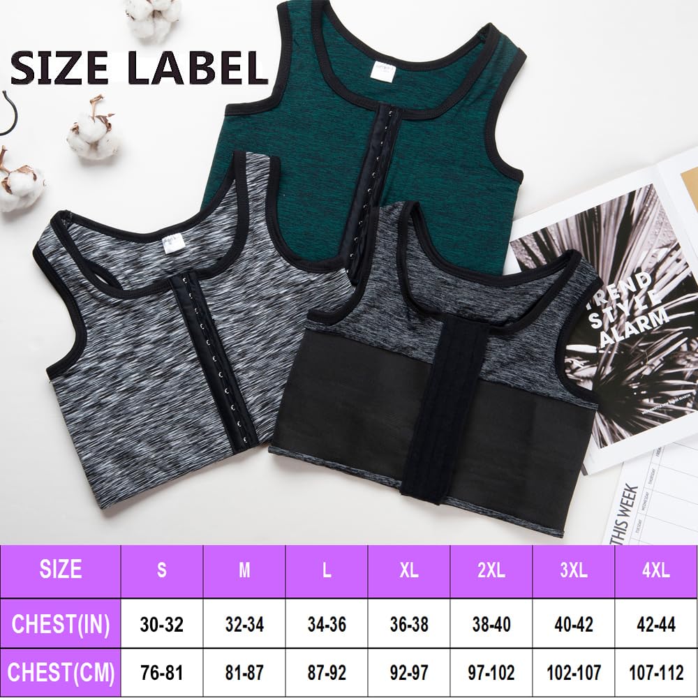 XUJI 3-Row Hook Closure Chest Binder Tank Top for FTM Transgender - Comfortable Compression Shirt for Binding, Workouts & Everyday Wear