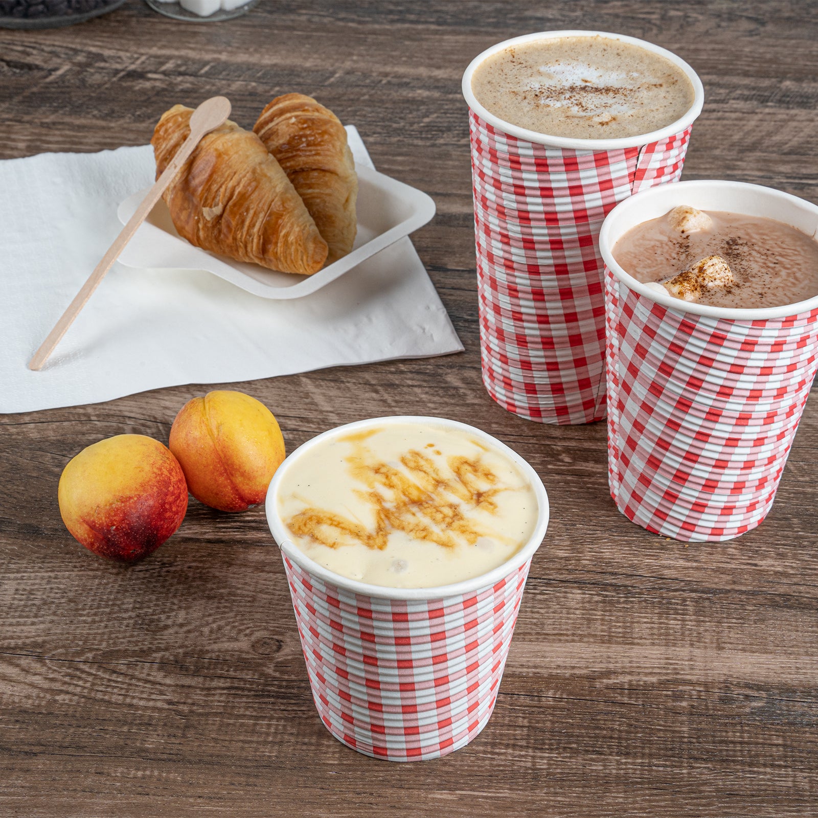 8 oz Disposable Paper Coffee Cups with Picnic Print - Spiral Wall Design - 3.5