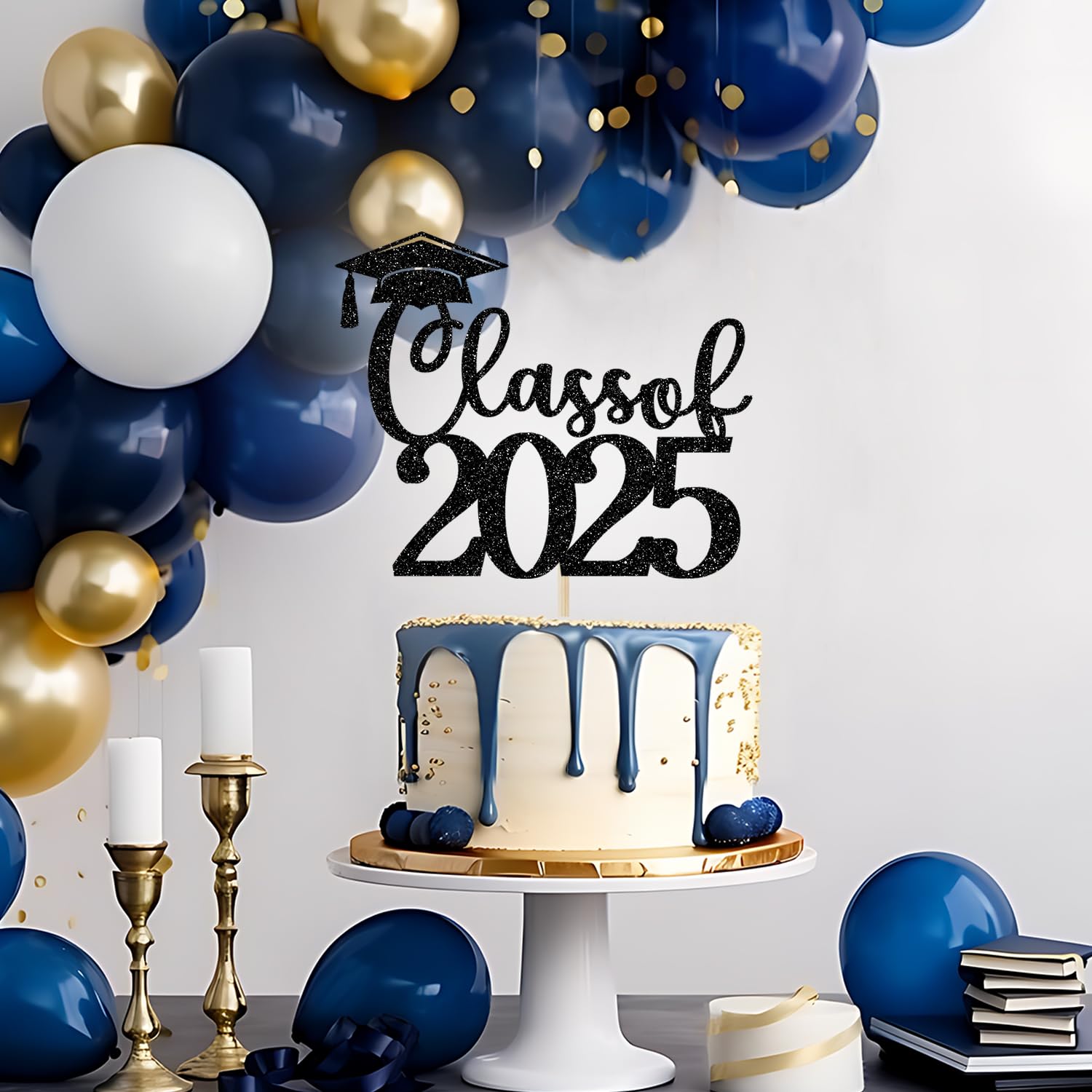 2025 Graduation Cake Topper - Black Glitter High School & College Graduation Party Decor - Class of 2025 Party Supplies for Graduation Ceremony, Commencement Celebration & Grad Night Decorations