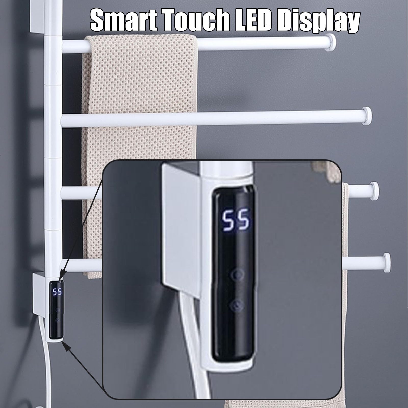 Rotatable Electric Heated Towel Rack - Wall Mounted Bathroom Towel Warmer with Timer & Temperature Control, White - Perfect for Spa-Like Luxury & Warm Towels After Shower/Bath