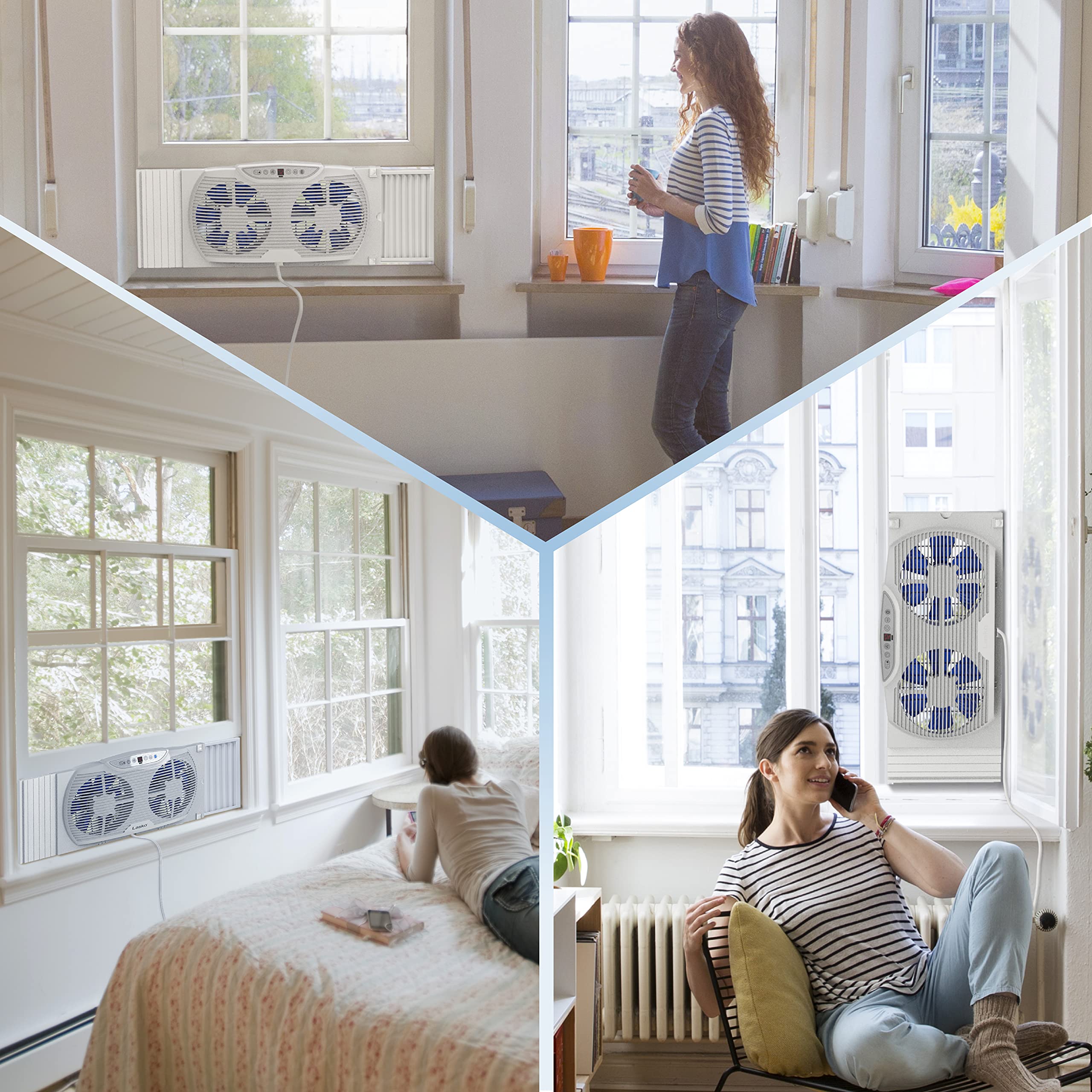 Lasko W09560 Bluetooth Twin 9-Inch Smart Window Fan with Reversible Motors, Thermostat & Timer - White | Perfect for Bedroom Cooling & Home Ventilation | Energy Efficient Indoor Air Circulation for Summer & Year-Round Comfort