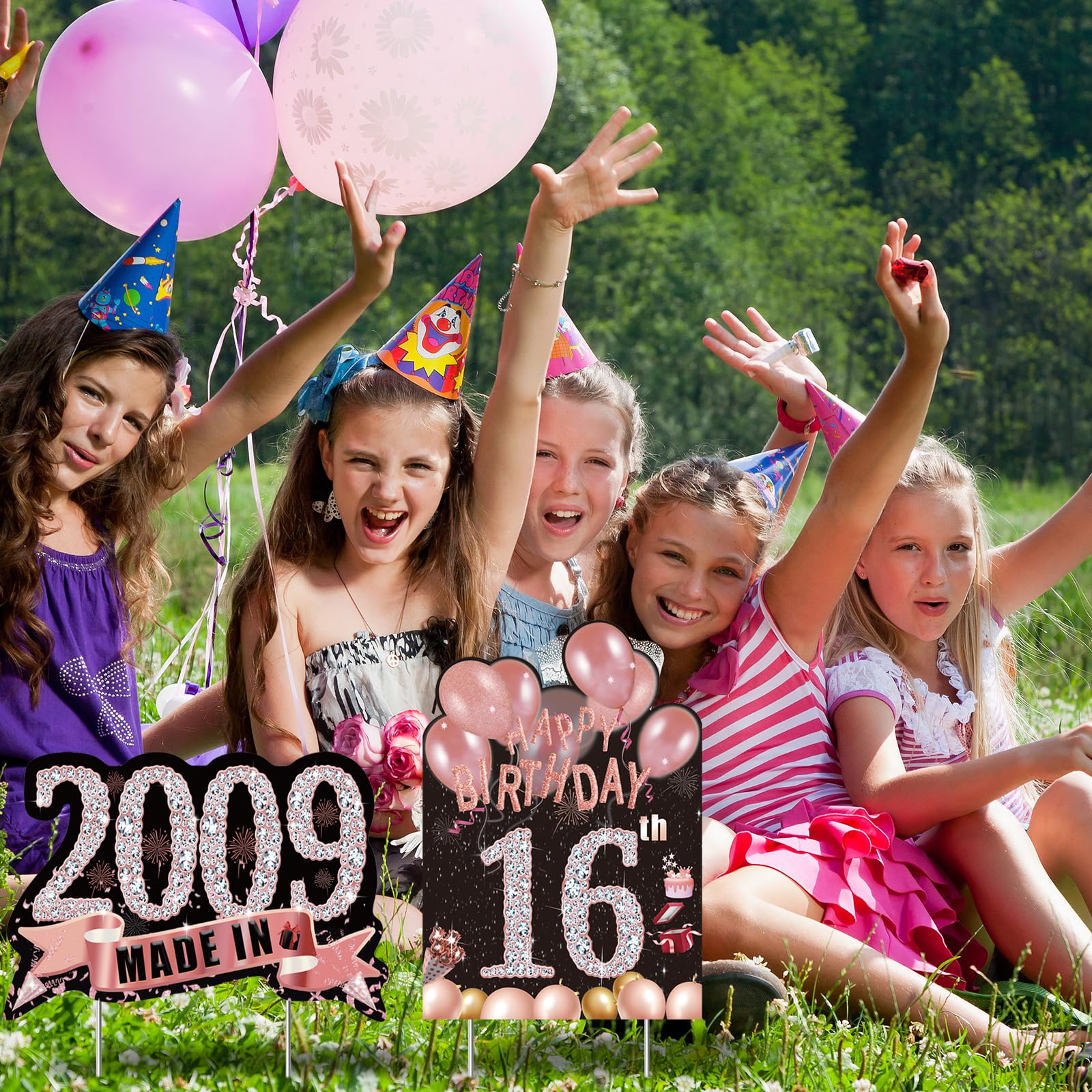 2Pcs Sweet 16 Birthday Yard Signs - Weatherproof Outdoor Party Decorations with Stakes for Girls, Made in 2009 | Perfect for Lawn Decor, Backyard Celebrations & Milestone Birthday Parties