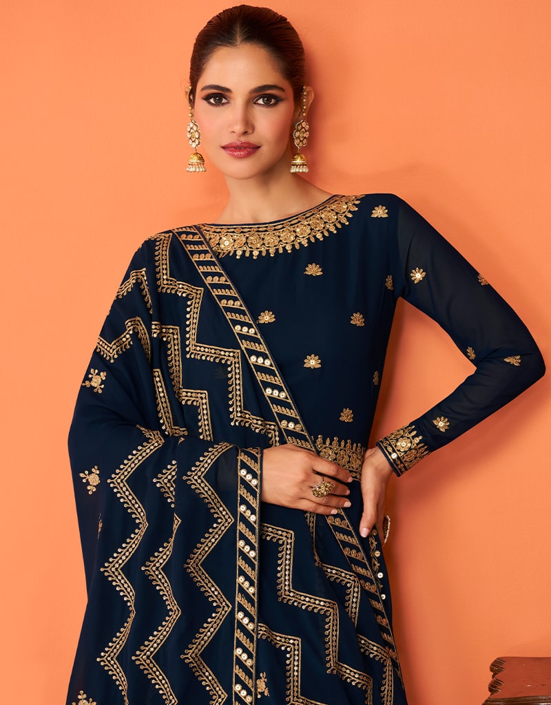Elegant Black Anarkali Semi Stitched Suits for Women - Traditional Indian Ethnic Wear for Weddings, Parties & Festive Occasions