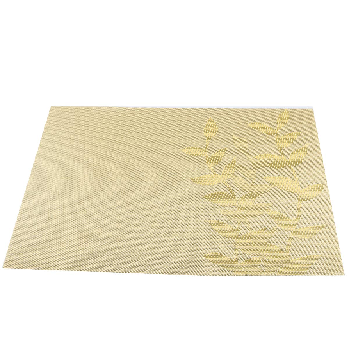 Gold Floral Vinyl Placemats Set of 6 - Heat Resistant Non-Slip Table Mats for Dining - Woven Crossweave Design - Indoor/Outdoor Kitchen Use - Easy Wipe Clean - Perfect for Dinner Parties, BBQs, and Everyday Meals