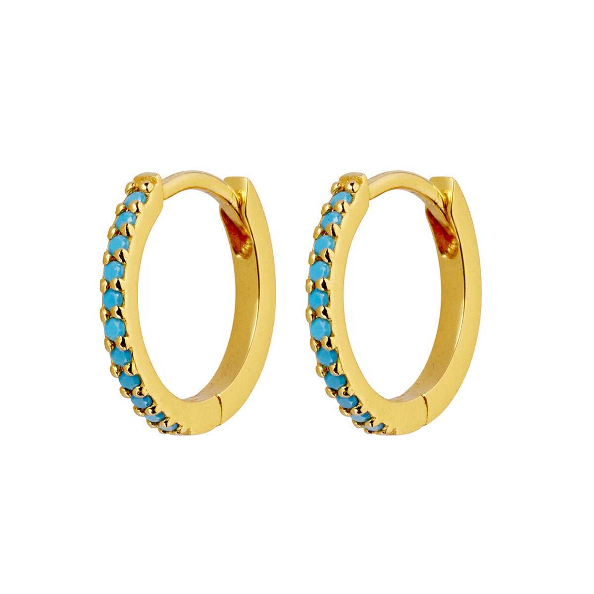 Sparkling Turquoise Huggie Earrings for Women - 14K Gold Plated Hoop Earrings for Everyday Wear, Gift Giving & Special Occasions