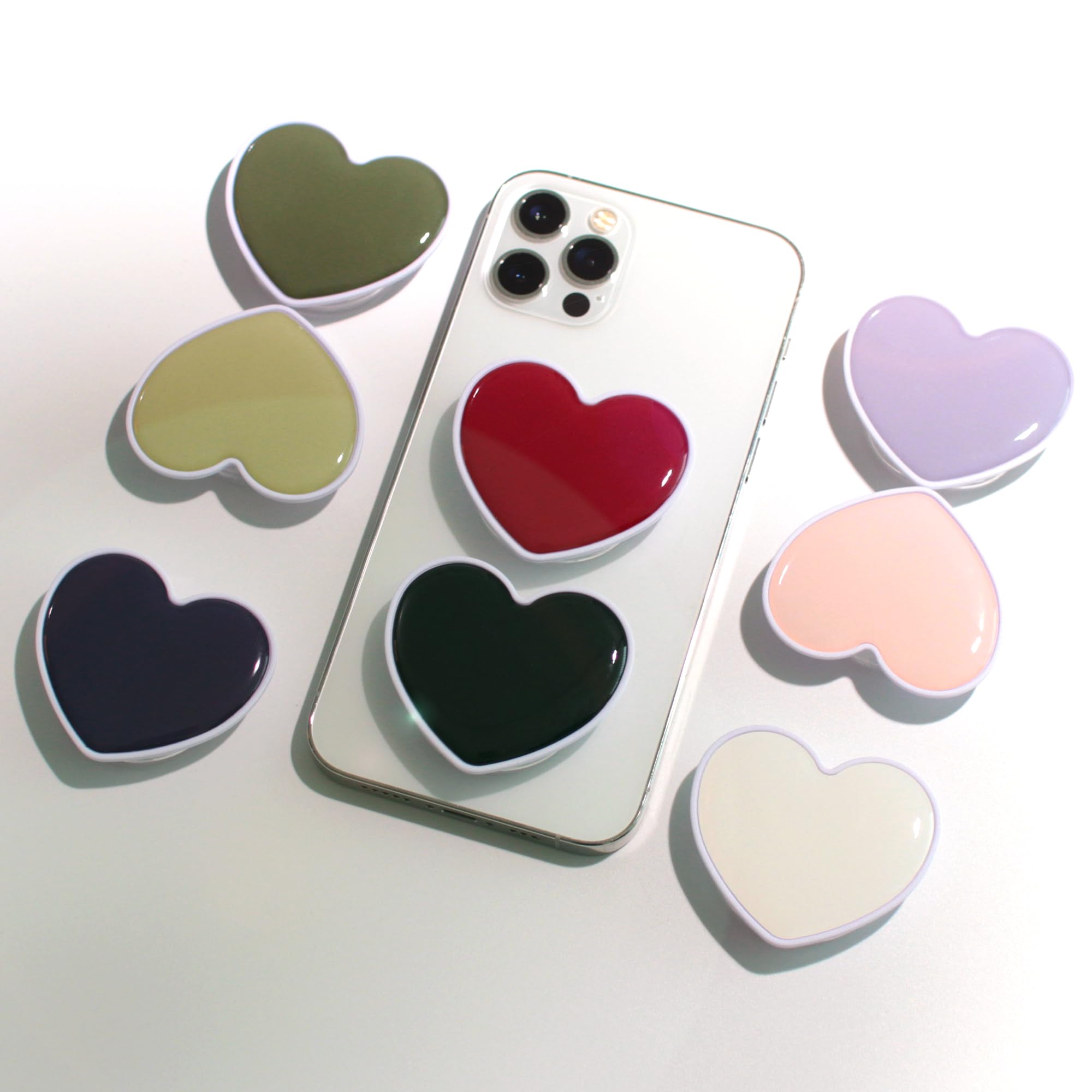 OnTheGrip Cute Solid Macaron Color Heart Shape Collapsible Phone Grip Stand Holder for iPhone Samsung Smartphones & Tablets - Perfect for Watching Videos, Taking Selfies & Hands-Free Calling (Black)