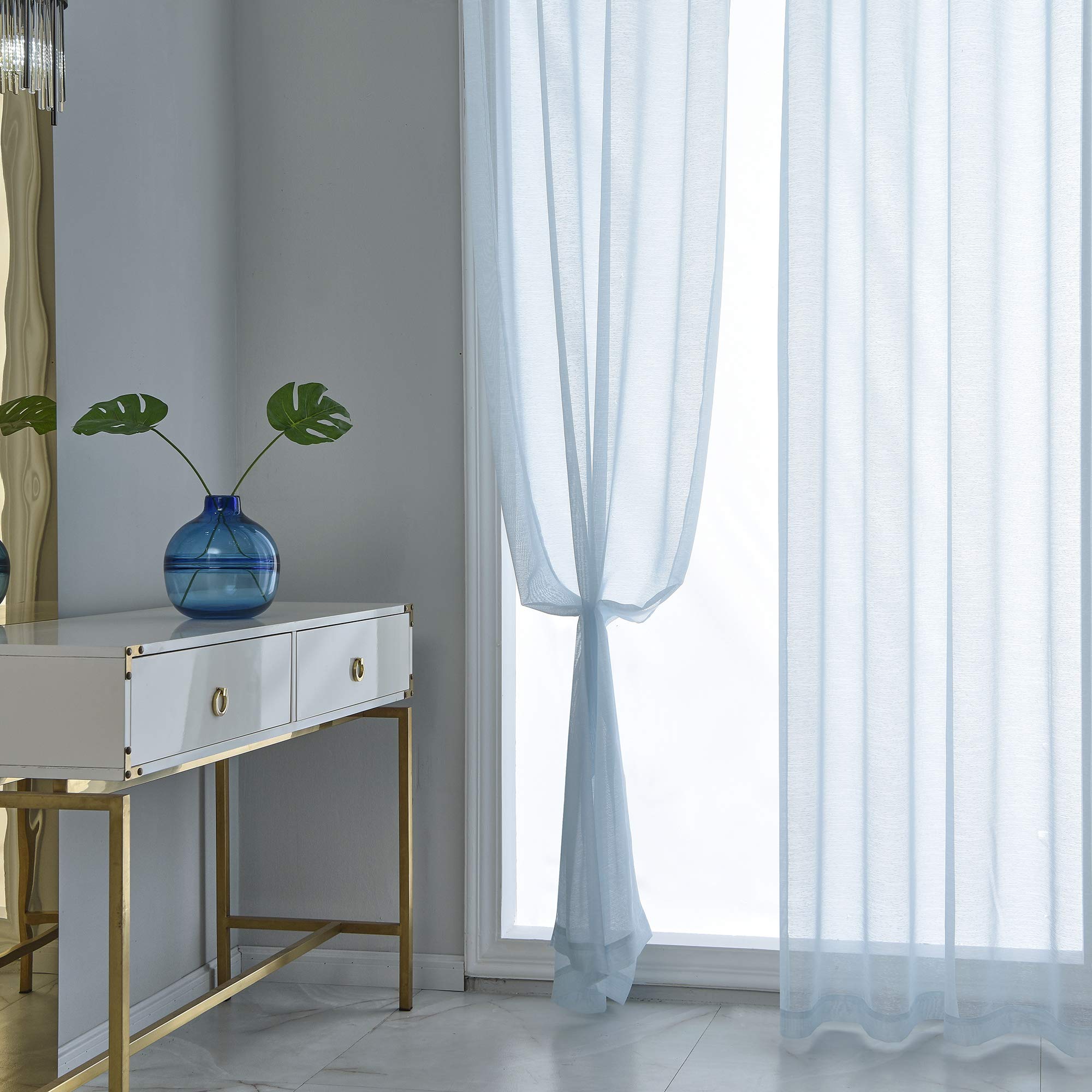 Baby Blue Sheer Curtains 63 Inch Length - Set of 2 Panels Voile Drapes with Grommet Top for Girls & Boys Bedroom, Laundry Room - Light Blue Textured Translucent Window Curtains 52 x 63 Inches - Perfect for Nursery, Living Room & Sunlight Filtering