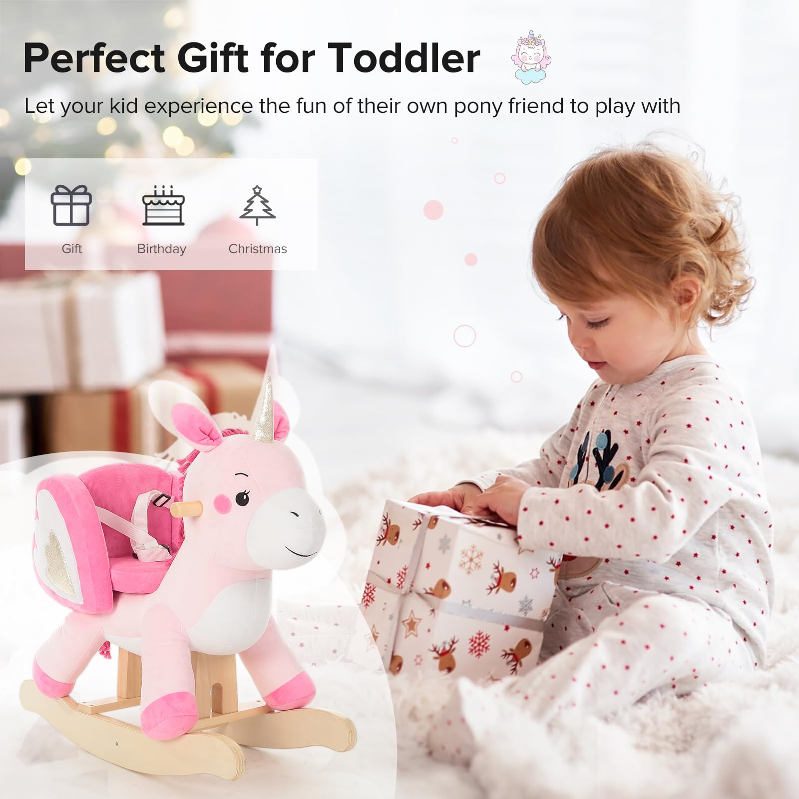 Labebe Baby Rocking Horse - Plush Unicorn Ride-On Toy for Infants 6 Months to 3 Years | Soft Animal Rocker for Toddlers (Pink) | Perfect for Playtime, Nursery Decor & First Birthday Gifts