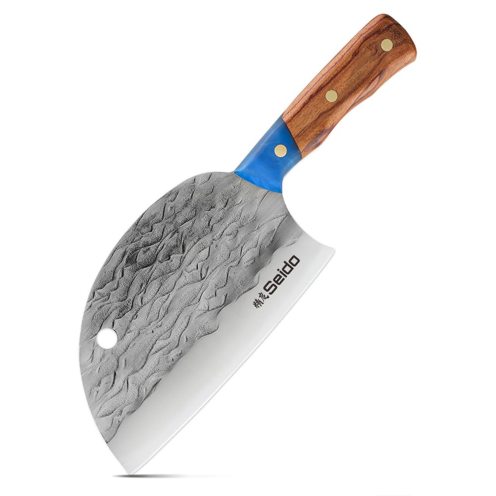 **Kaiyo Cleaver Knife - High-Carbon Stainless Steel Blade with Ergonomic Resin Handle - Professional Meat Cleaver for Slicing, Chopping Bones & BBQ - Ideal for Home Kitchen, Camping & Outdoor Cooking**