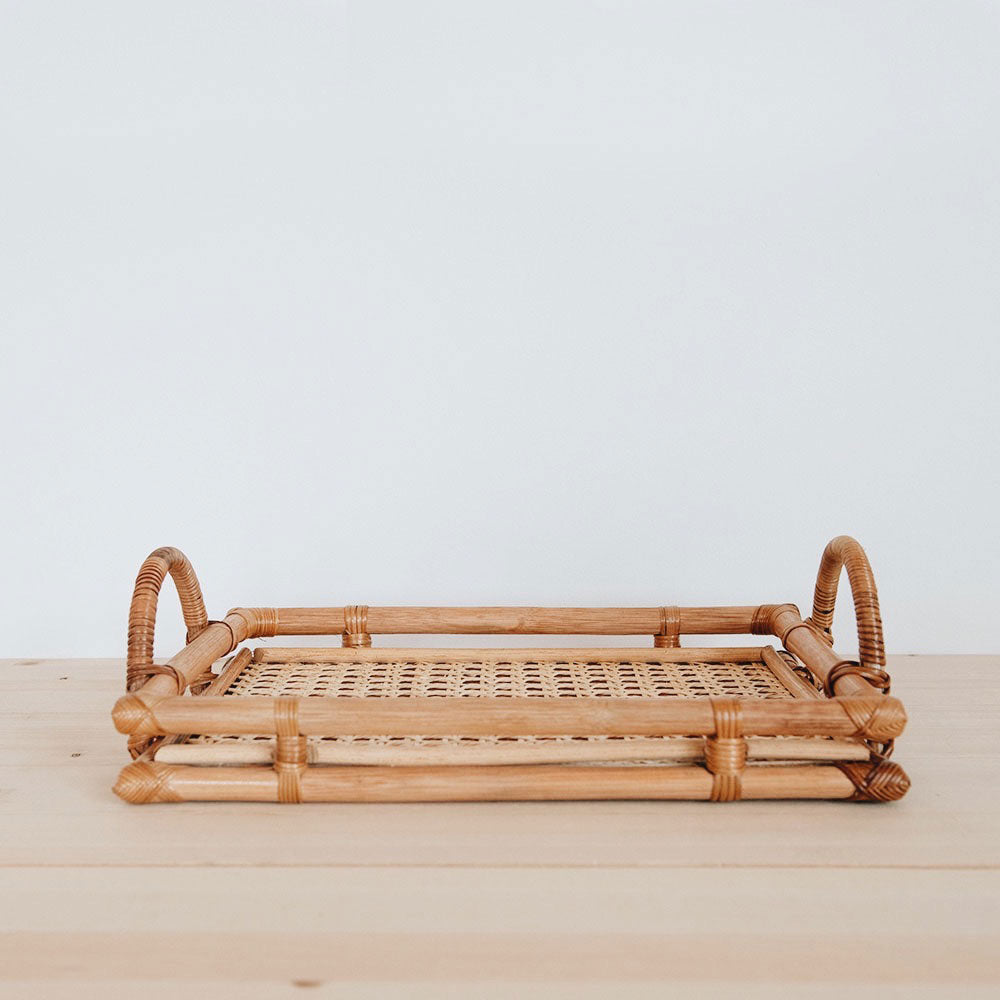 Stylish Rattan Tray with Handles - Natural Woven Bamboo Serving Tray for Coffee Table, Breakfast in Bed, or Home Decor - Perfect for Entertaining & Organization