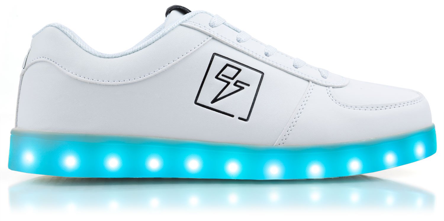Glow Bolt Low Top LED Light Up Sneakers - Men's Size 11 D(M) US White | Running, Walking & Night Safety Shoes for Kids & Adults
