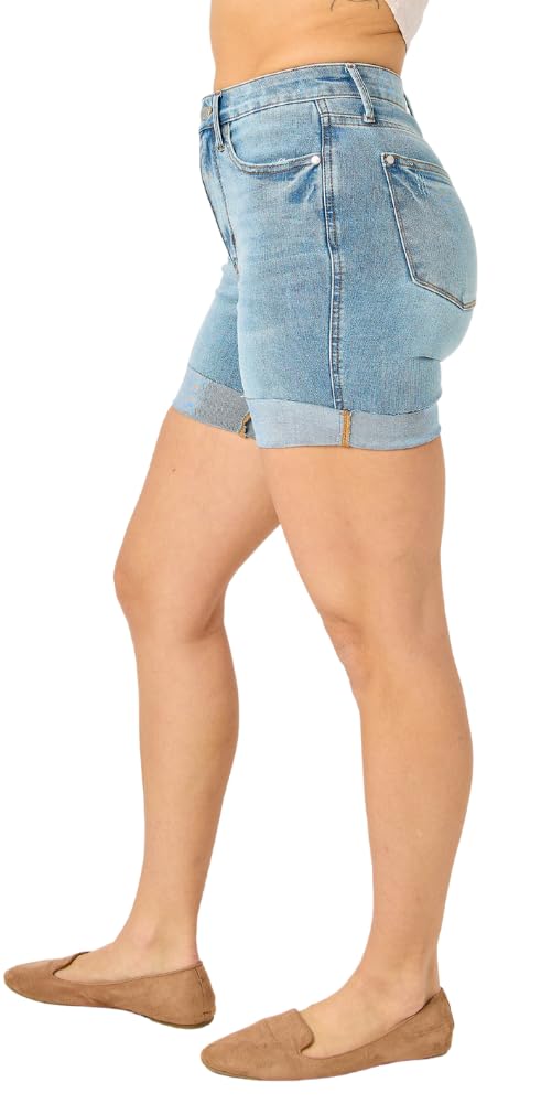 Judy Blue High Waist Tummy Control Cool Denim Shorts for Women - Comfortable Stretch Jeans Shorts for Summer, Casual Wear & Vacation