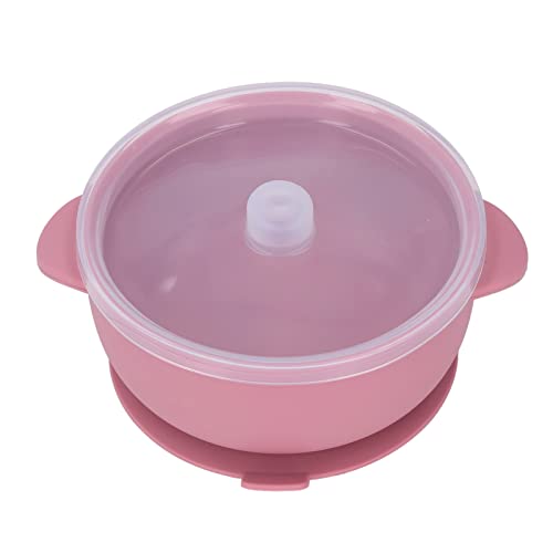 Baby Suction Bowl with Lid - Non-Slip Silicone Feeding Bowl for Toddlers & Infants | Self-Feeding Training | Dishwasher Safe | Dark Pink | Perfect for High Chairs, Travel & Mess-Free Meals