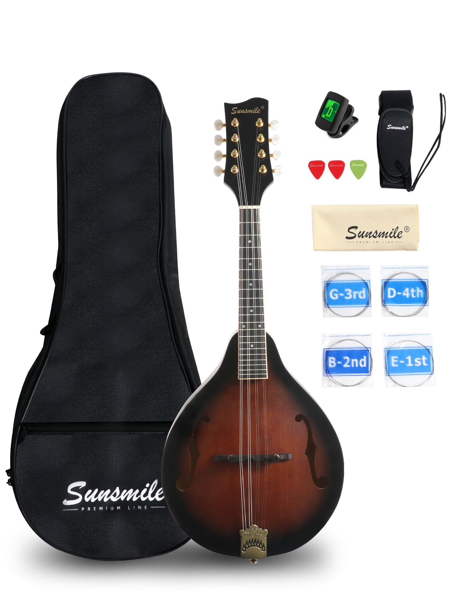 A-Style 8 String Acoustic Mandolin Guitar with Spruce Top & F-Holes - Okoume Neck & Rosewood Bridge - Complete Beginner Kit with Gig Bag, Tuner, Accessories - Perfect for Folk, Bluegrass & Celtic Music Performances