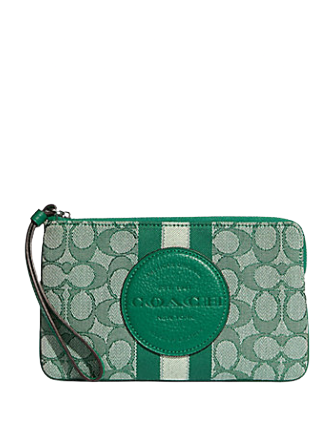 Coach Dempsey Large Corner Zip Wristlet - Signature Jacquard with Stripe & Patch | Women's Fashion Crossbody Bag for Everyday Use, Travel & Night Out