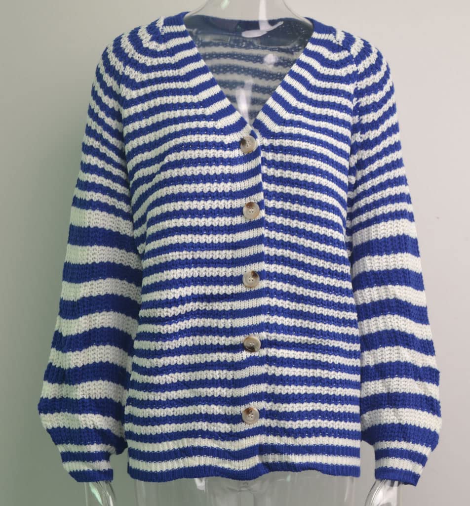 Women's Slouchy Loose-Fit Long Sleeve Striped Button Down Cardigan Sweater - Casual Fall & Winter Knitwear for Layering, Office Wear & Cozy Outfits