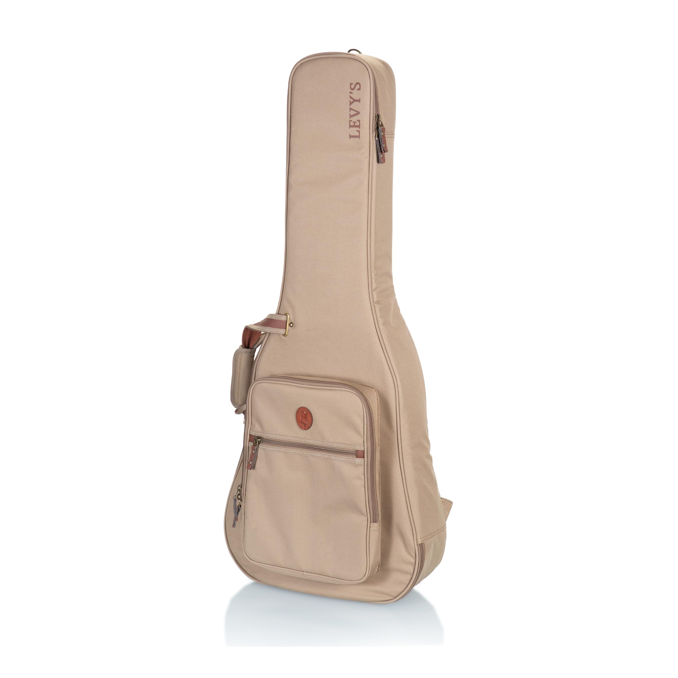 Premium Leather Classical Guitar Gig Bag with Padded Backpack Straps & Large Exterior Pocket - Tan (LVYCLASSICGB200) | Durable Protection for Travel, Performances & Storage