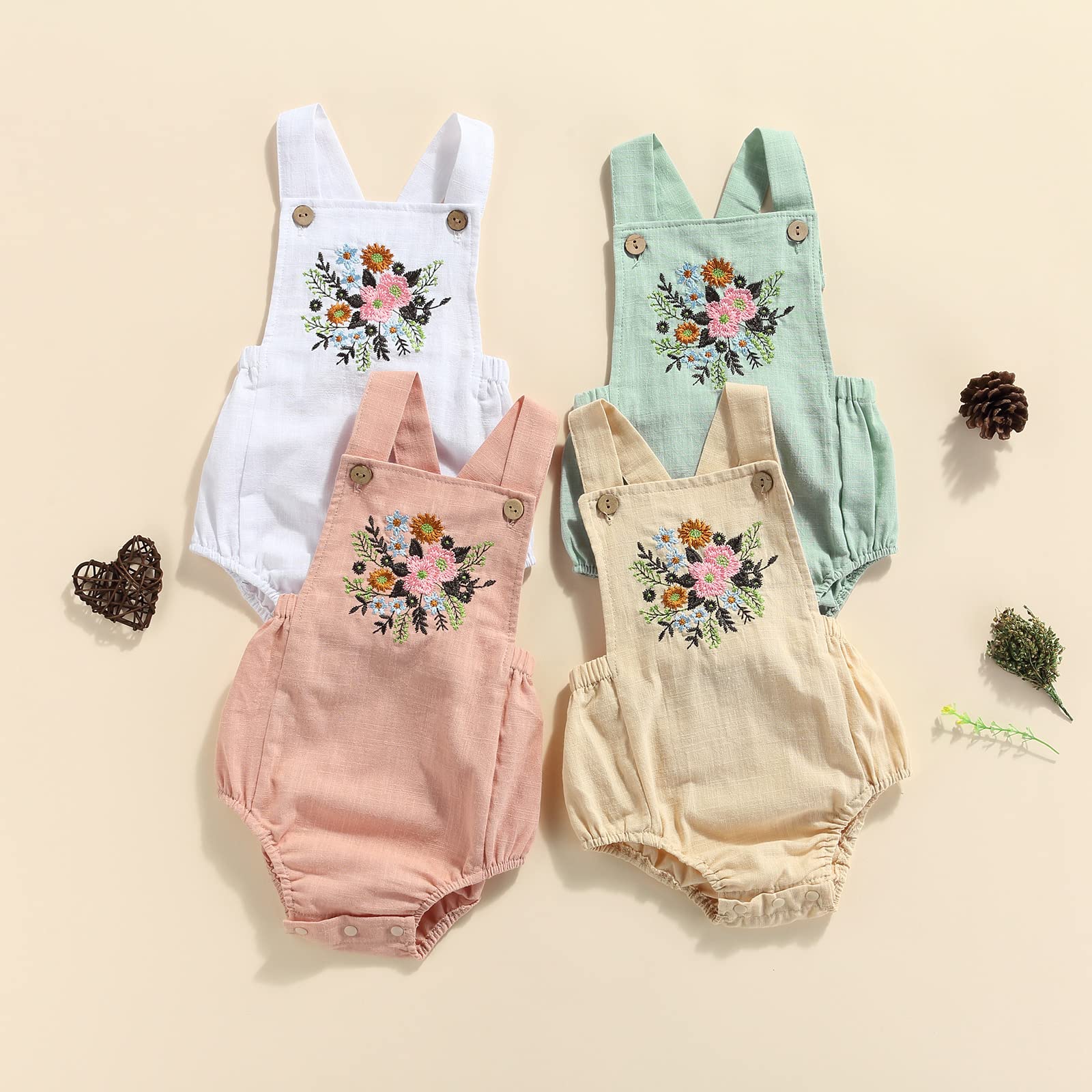 MERSARIPHY Boho Baby Girl Clothes - Cotton Linen Romper with Adjustable Straps, Newborn Bodysuit Tops for Summer - Perfect for Outdoor Play, Beach Trips & Photo Shoots