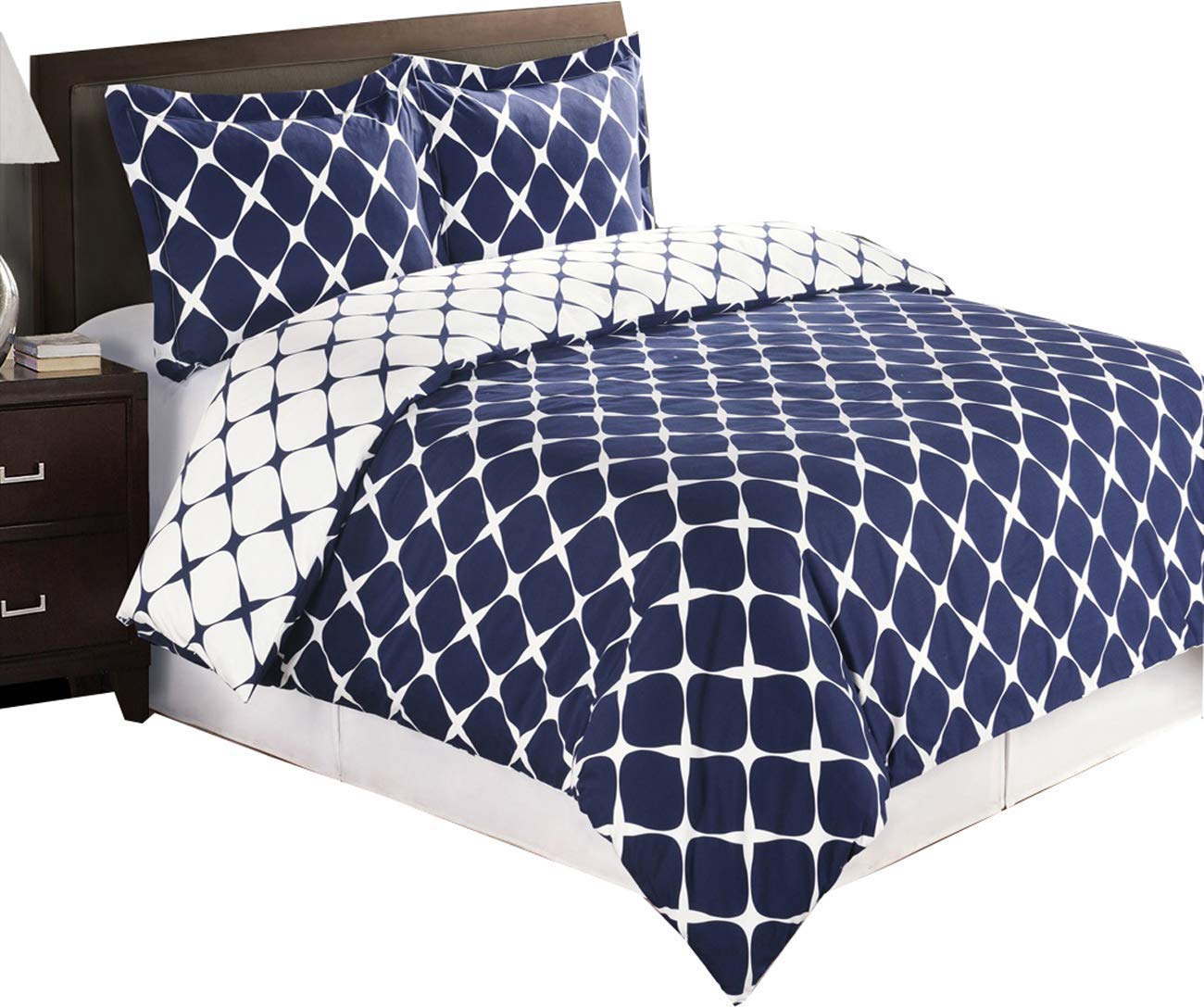 Royal Hotel Luxury 3-Piece Duvet Cover Set - 100% Soft Breathable Cotton Bedding - King/California King Size - Navy & White Stripes - Perfect for Master Bedroom, Guest Room & Vacation Homes