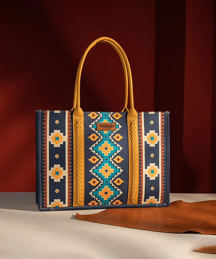 Wrangler Aztec Print Canvas Tote Bag for Women - Stylish & Durable Handbag for Shopping, Beach, Work & Travel