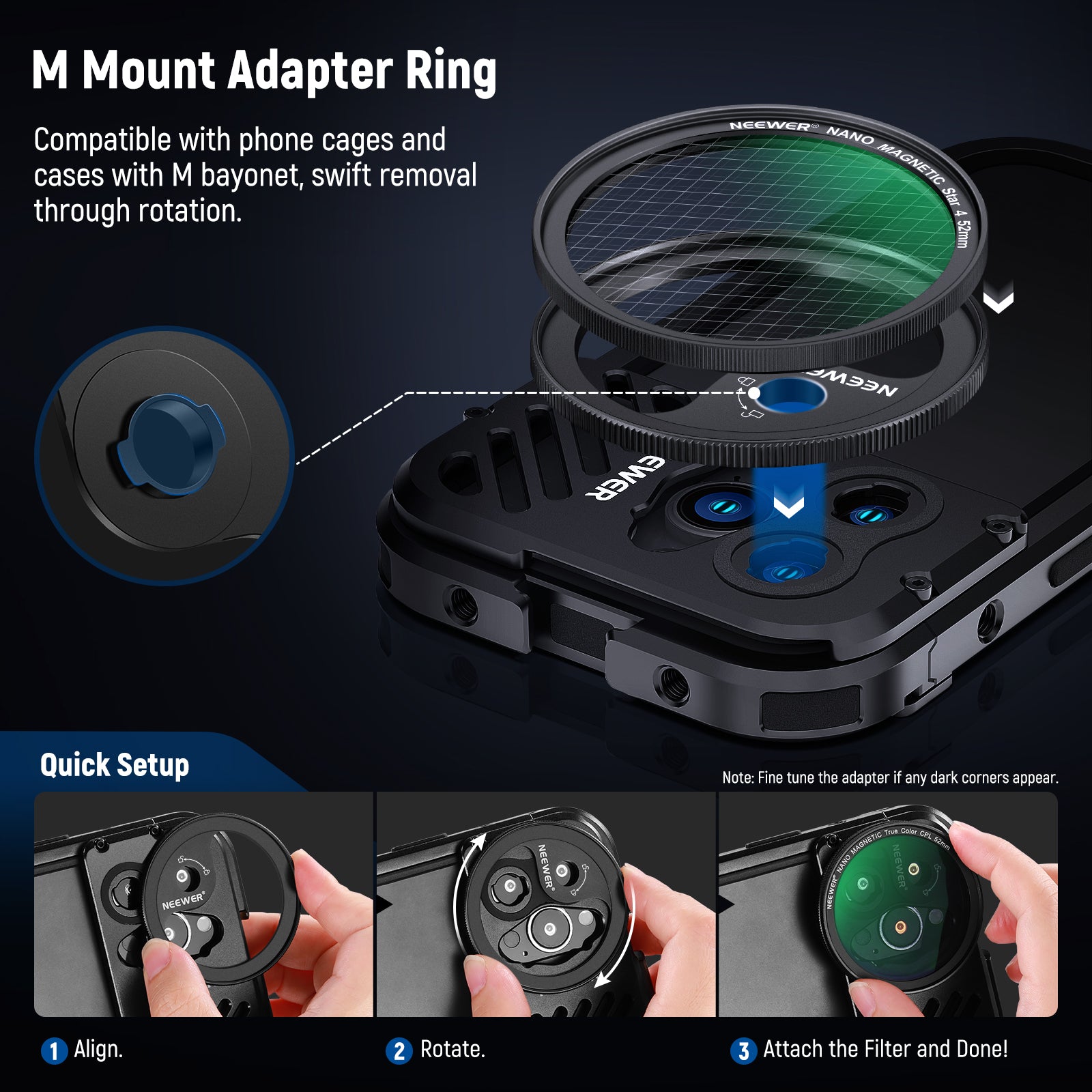 NEEWER 52mm Magnetic Camera Lens Filters for iPhone 14 13 12 Pro Max - Compatible with M Mount Lenses & Phone Cage - Perfect for Vlogging, Photography & Cinematic Effects