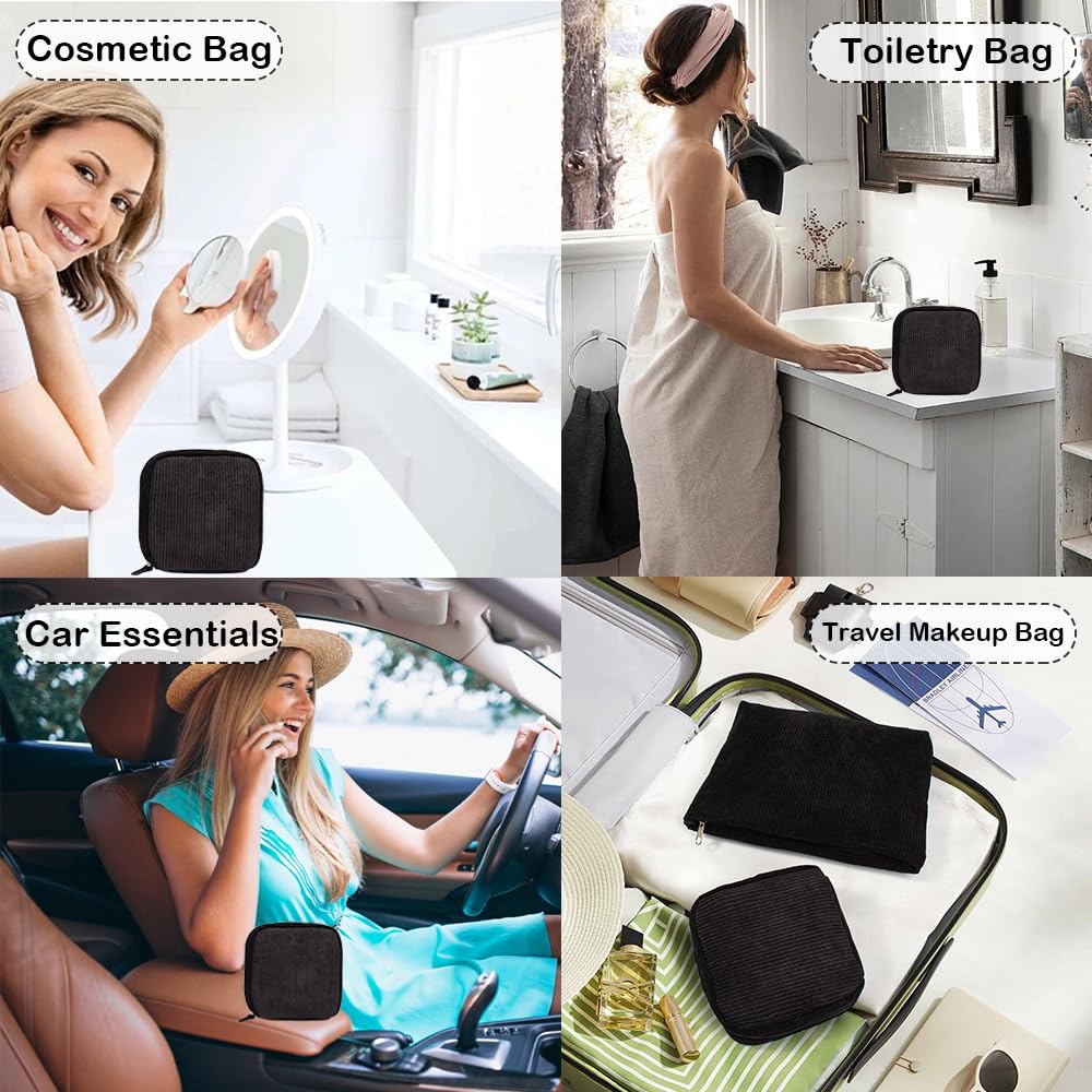 Cute Mini Corduroy Makeup Bag for Women - Small Travel Cosmetic Pouch & Toiletry Organizer - Perfect for Purse, Cosmetics, Jewelry, Headphones Storage - Ideal for Travel, Gym, Daily Essentials