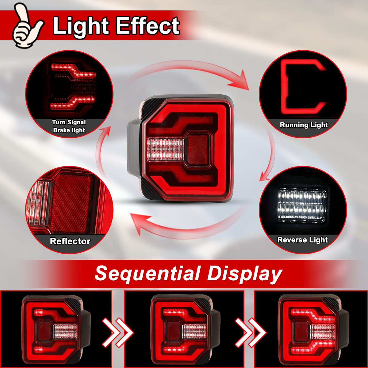 Nixon Offroad LED Tail Lights for Jeep Wrangler JL JLU (2018-2025) & Wrangler 4XE Plug-in (2021-2025) - Black Housing with Red Lens - Waterproof Rear Light Assembly Replacement (1 Pair) - Perfect for Off-Roading, Night Driving & Jeep Customization