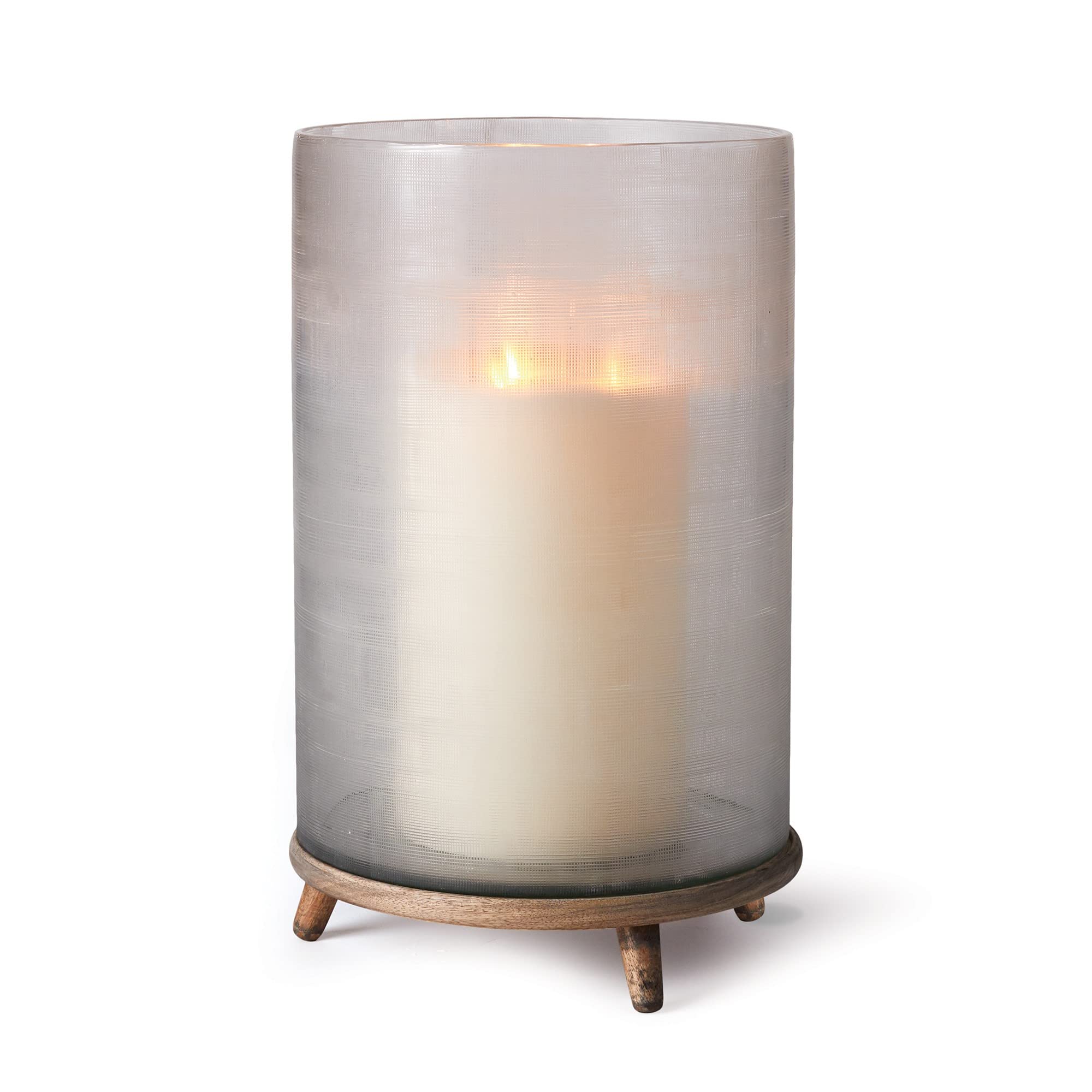 Elegant Etched Glass Hurricane Candle Holder with Gray Wood Base - Romantic Home Decor for Weddings, Dining Tables & Cozy Nights