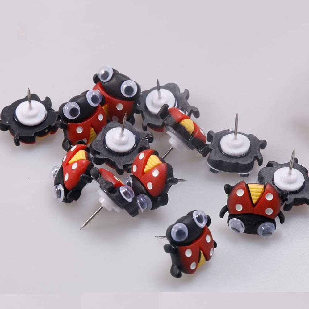 17 Pieces Cute Cartoon Animal Push Pins - Creative Ladybug Shaped Thumb Tacks for Cork Board, Whiteboard, Bulletin Board, Photo Wall, Map - Perfect for Home Office, Classroom & DIY Projects