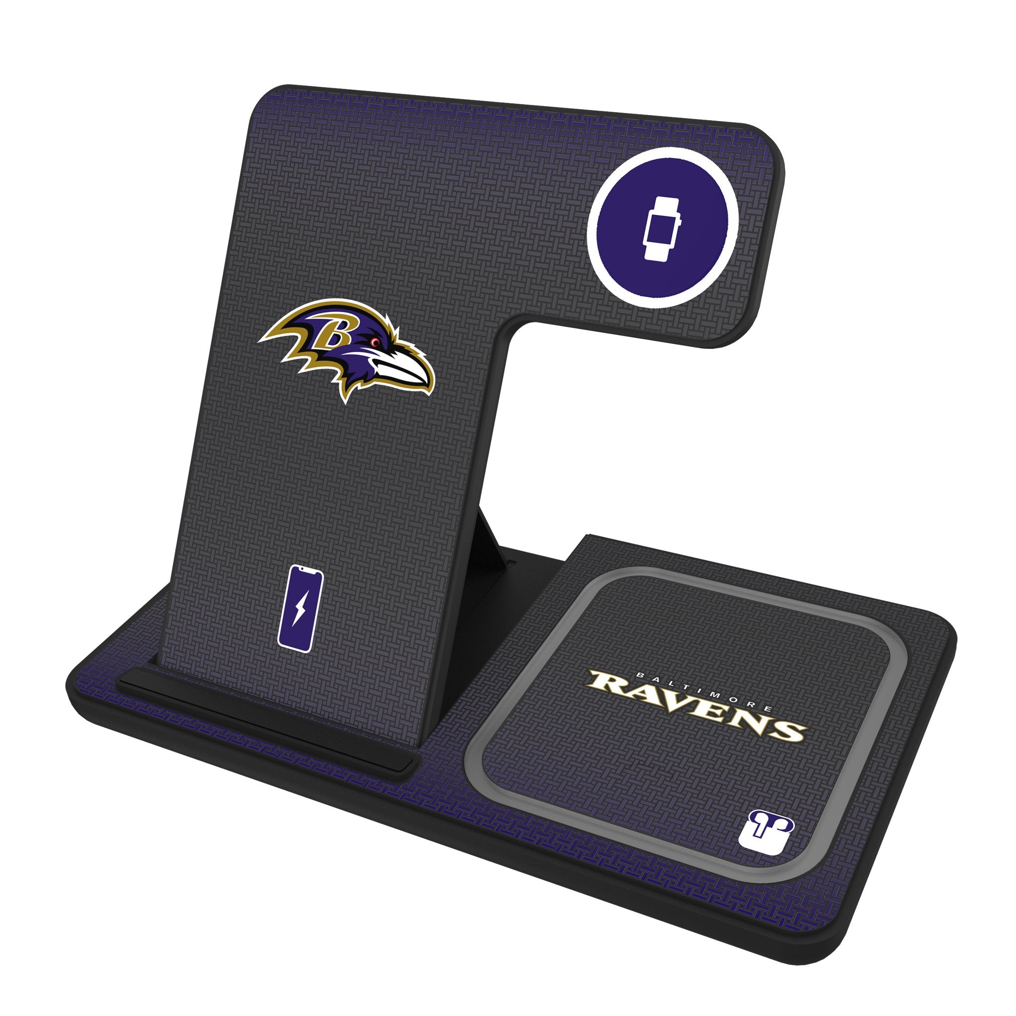 Baltimore Ravens 3-in-1 Wireless Charging Station with Linen Finish - Fast Charging for iPhone, Android & AirPods - Perfect for Home, Office & Game Day Decor