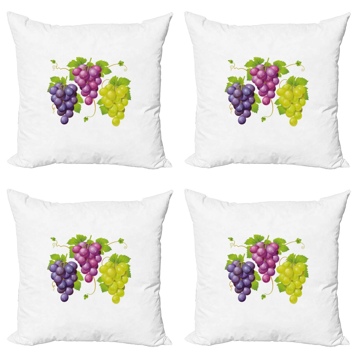Ambesonne Vineyard Throw Pillow Covers Set of 4 - Burgundy Ivy Cluster Farmhouse Decor with Double-Sided Digital Print (18x18 Inch) - Purple & Green Modern Accent Pillows for Living Room, Bedroom, Sofa & Home Decor