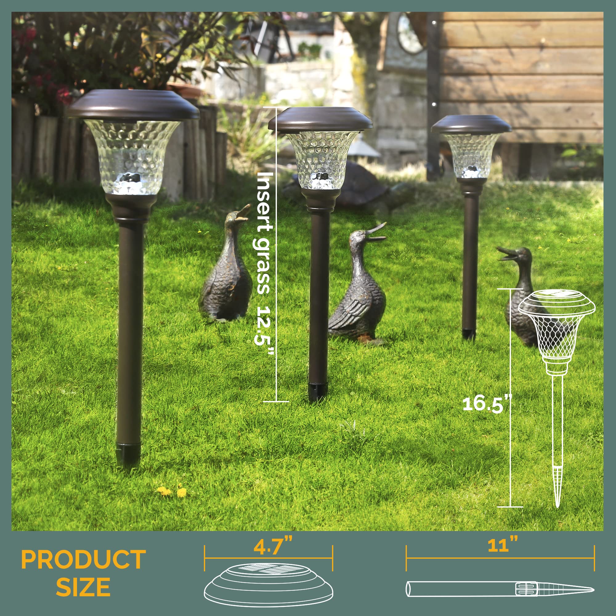 GIGALUMI 8 Pack Solar Pathway Lights Outdoor - Waterproof LED Garden Lights for Yard, Patio, Walkway & Landscape - Warm White Solar Powered Path Lighting (Brown) | Perfect for Driveway, Backyard, Deck & Garden Decor