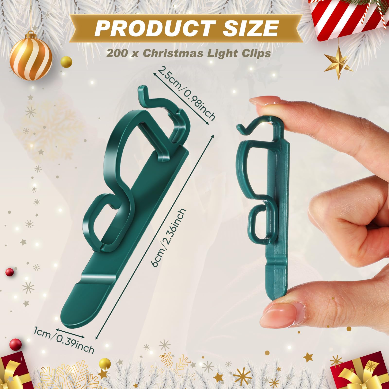 VIHOSE 100 Pcs Christmas Light Clips - Universal Shingle Clips for Outdoor Holiday Decorations, Plastic Hooks for String Lights (Green) - Perfect for Roof, Gutters, and Holiday Light Displays