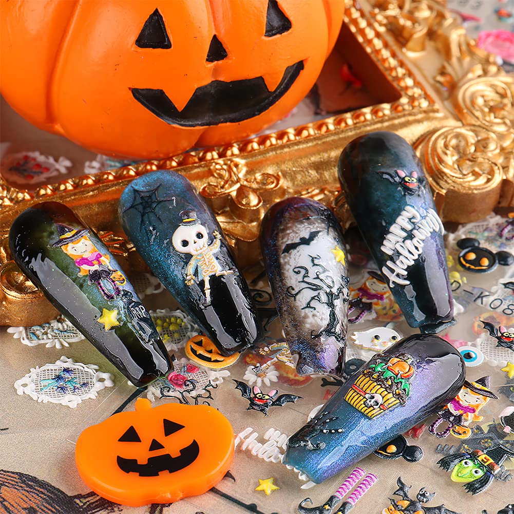 5D Halloween Nail Art Stickers - 3D Embossed Nail Decals with Strong Adhesive for Women, Girls & Kids | Perfect for Halloween Parties, Costume Accessories & Nail Art Designs