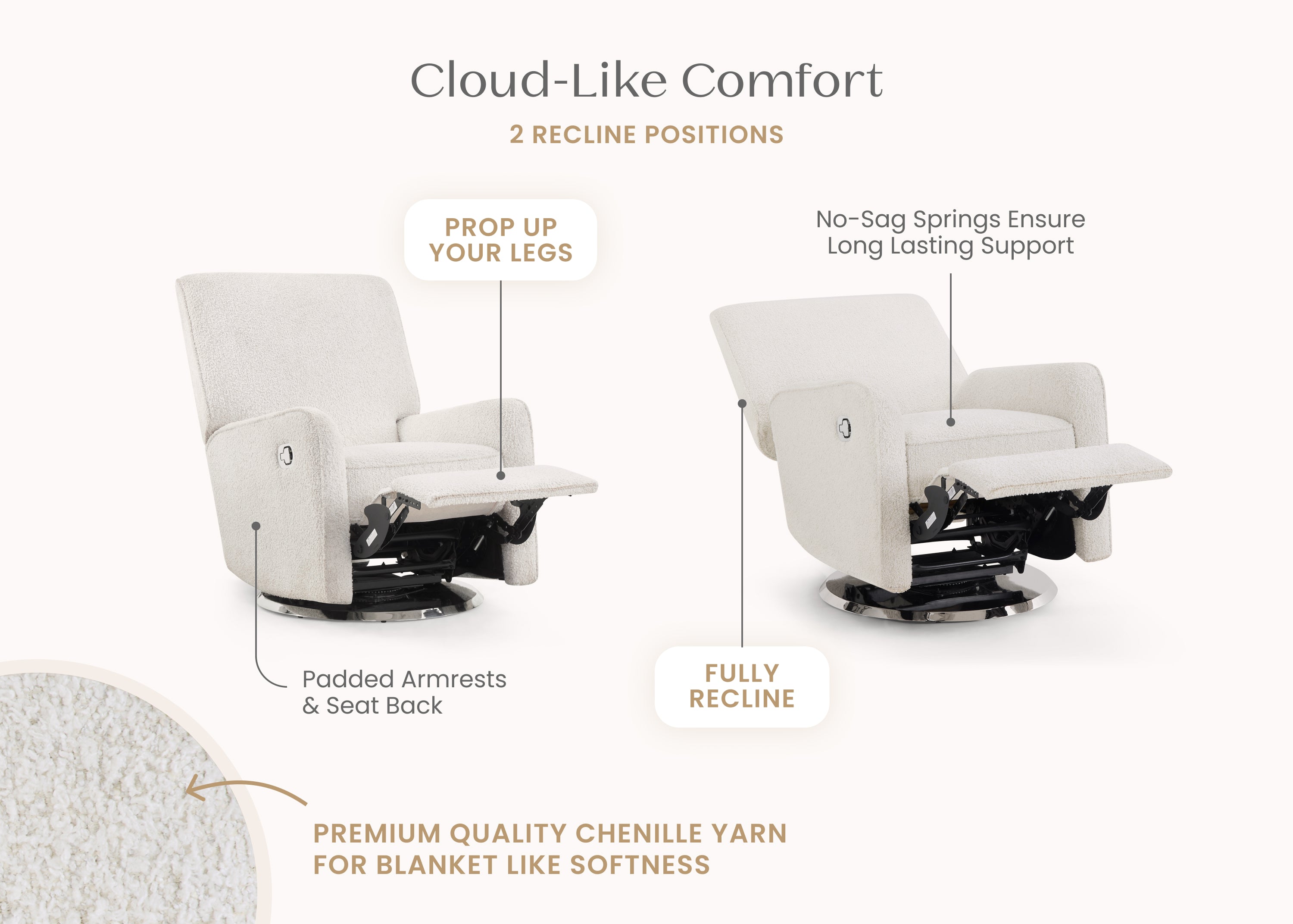 Nest Nursery Swivel Recliner Chair - 360° Rotating Glider Rocker with Lumbar Support for Nursing, Feeding & Relaxing - Perfect for Baby Nursery, Breastfeeding & Nursery Decor