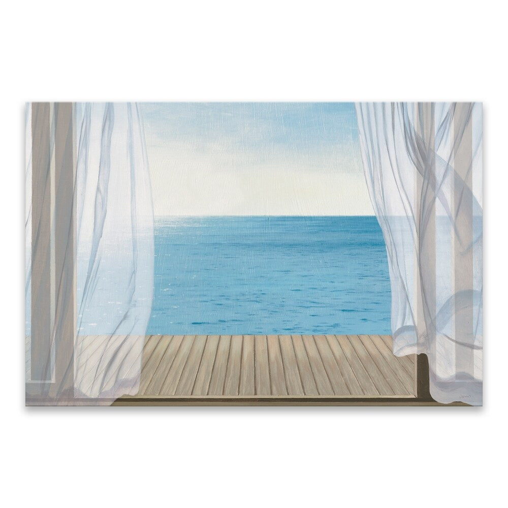 Blue Breeze Printed Canvas Wall Art - 36x24 Inches Framed Painting - Coastal Beach Decor for Living Room, Bedroom & Office - Blue and White Abstract Ocean Theme