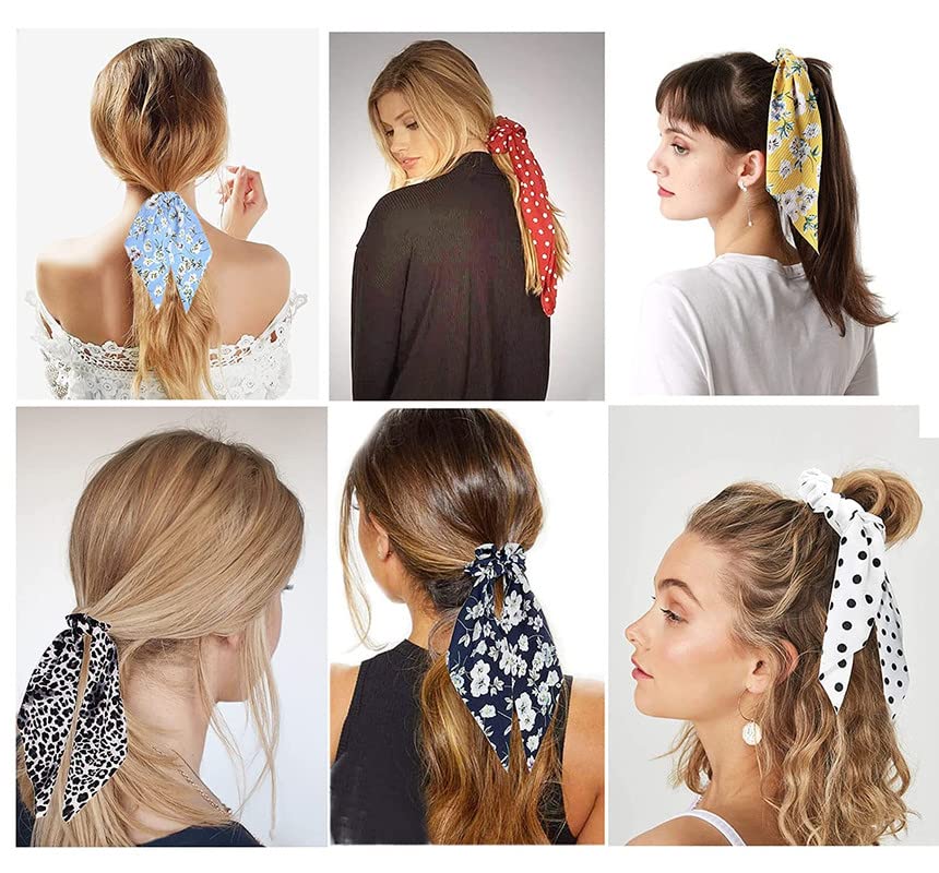 12 Pack Chiffon Hair Ribbons for Women & Girls – 2-in-1 Ponytail Scrunchies with Bow Ties, Elastic Hair Scarves & Bandanas – Soft Headbands for Long Hair Accessories – Perfect for School, Parties, Weddings & Everyday Styling