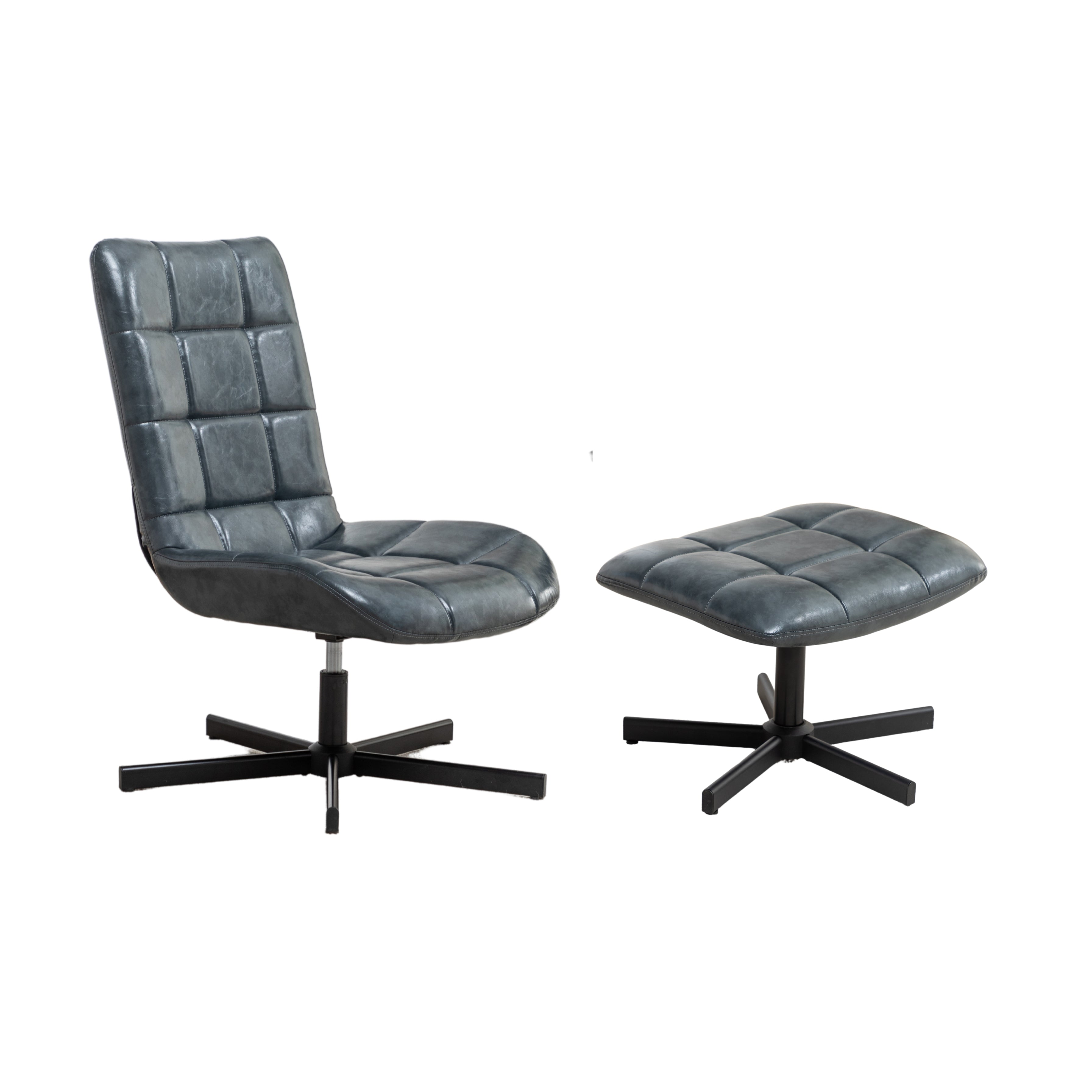 Roundhill Furniture Arlena Faux Leather Tufted Accent Chair with Ottoman Set - Modern Living Room Seating for Home Office, Bedroom or Lounge Area
